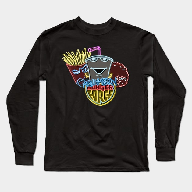 aqua teen neon bg Long Sleeve T-Shirt by AlanSchell76